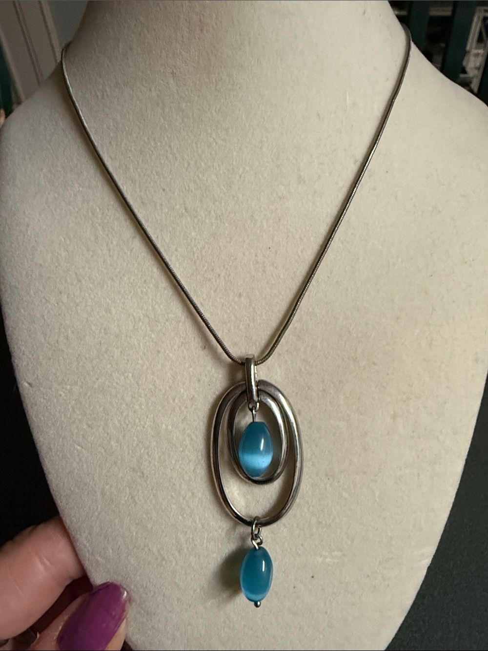 Lia Sophia Blue Glass Double-Drop Pendant Necklace